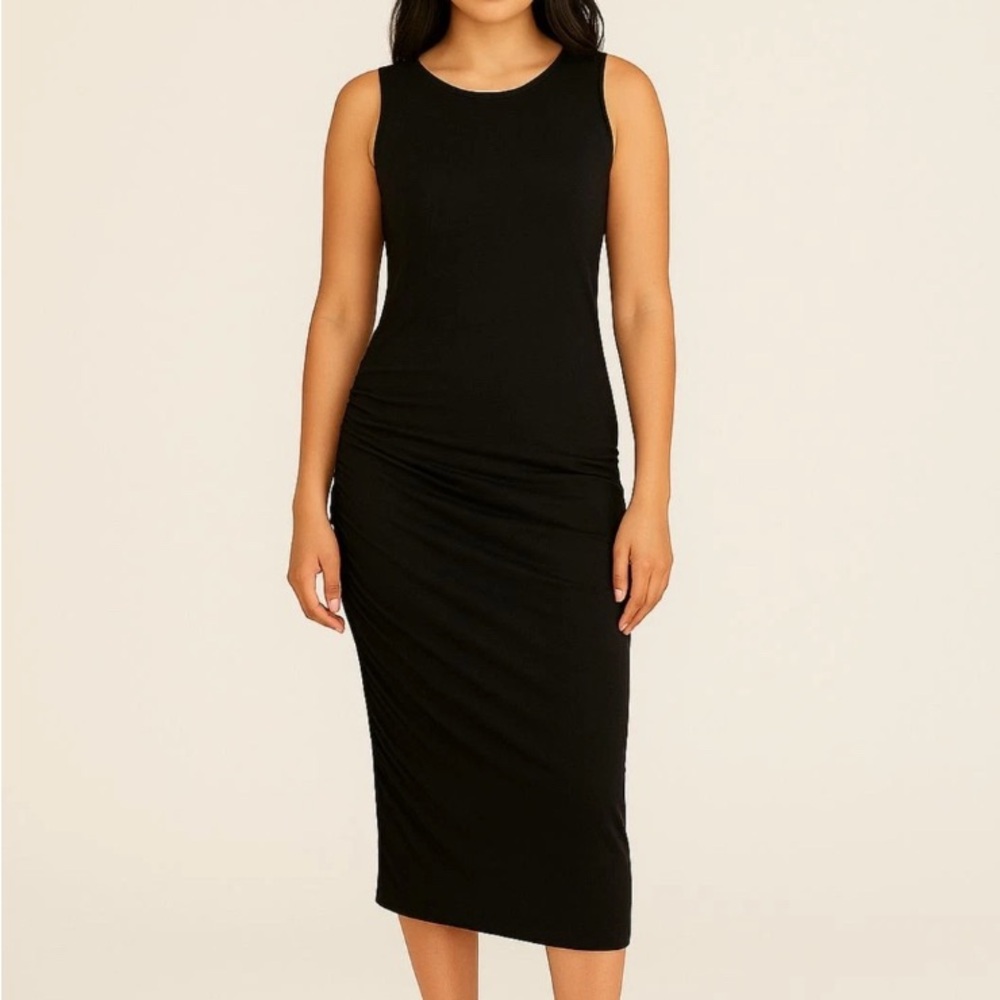 Michael Stars Black Ruched Midi Dress